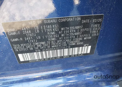 2025 Subaru Crosstrek Wilderness from USA, damaged, VIN 4S4GUHU63S3725718